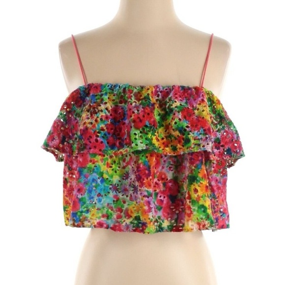 Alice + Olivia Garden Floral Print Marylynn Eyelet Crop Top - Sz 2 - Picture 8 of 10